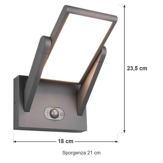 Applique da esterno solare led 5w cct 2300k 4000k con sensore di movimento orientabile antracite