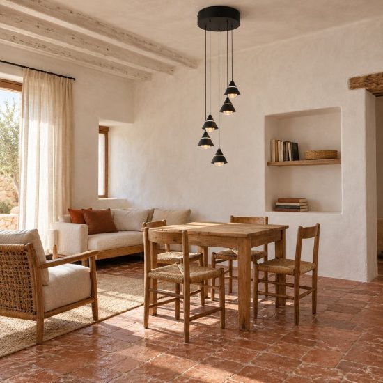 Lampadario 5 luci per sala da pranzo led 35w cct 2300k 3000k 4000k rotondo nero con diffusori conici