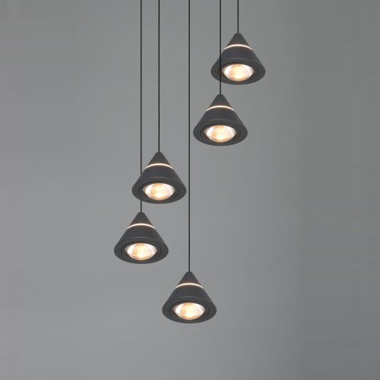 Lampadario 5 luci per sala da pranzo led 35w cct 2300k 3000k 4000k rotondo nero con diffusori conici