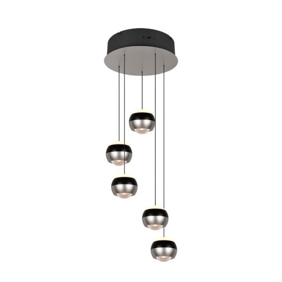 Lampadario 5 luci per salotto led 40w cct 2300k 3000k 4000k bi-emissione rotondo nichel opaco nero