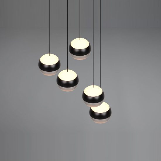 Lampadario 5 luci per salotto led 40w cct 2300k 3000k 4000k bi-emissione rotondo nichel opaco nero