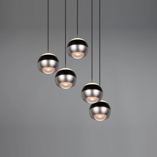 Lampadario 5 luci per salotto led 40w cct 2300k 3000k 4000k bi-emissione rotondo nichel opaco nero