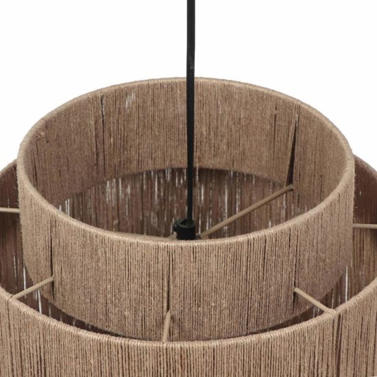 Lampadario a sospensione piccolo per soggiorno moderno nero con paralume in juta naturale
