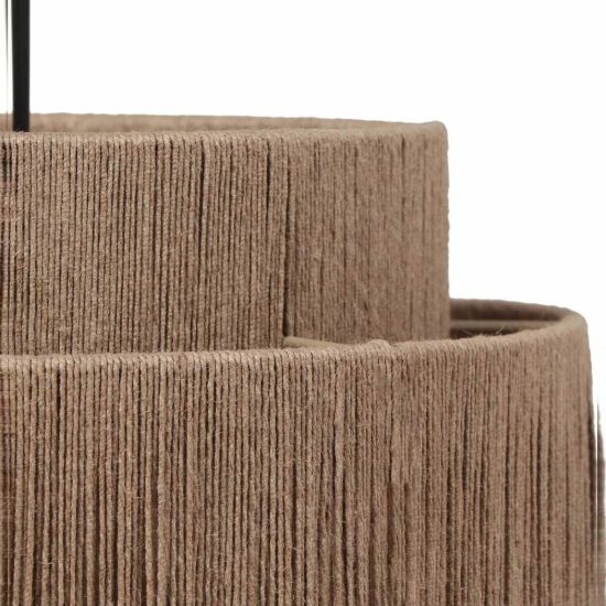 Lampadario a sospensione piccolo per soggiorno moderno nero con paralume in juta naturale