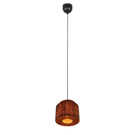 Lampadario a sospensione piccolo per soggiorno moderno nero con paralume in juta naturale