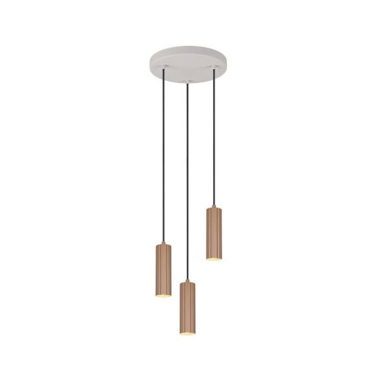 Lampadario a sospensione 3 luci per sala da pranzo rotondo grigio caldo caffe con diffusori cilindrici rigati