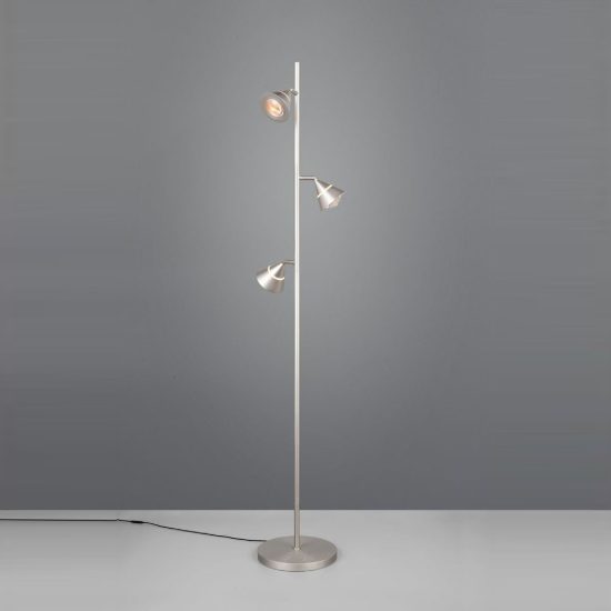 Piantana 3 luci led 15w cct 2300k 3000k 4000k per soggiorno nichel opaco con diffusori conici
