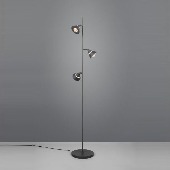 Piantana 3 luci led 15w cct 2300k 3000k 4000k per soggiorno nera con diffusori conici