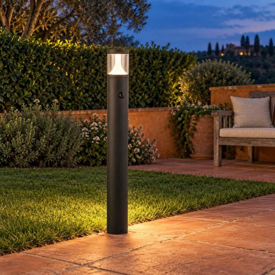 Lampione da giardino led 13w cct 2200k 3000k 4000k con sensore di movimento ip54 moderno antracite