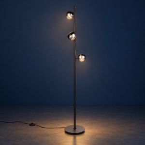 Piantana per salotto 3 luci led 25,5w cct 2300k 3000k 4000k touch bi-emissione nichel opaco nera