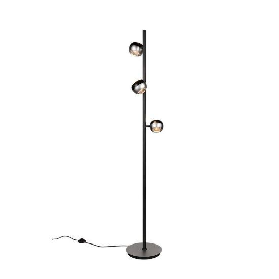 Piantana per salotto 3 luci led 25,5w cct 2300k 3000k 4000k touch bi-emissione nichel opaco nera