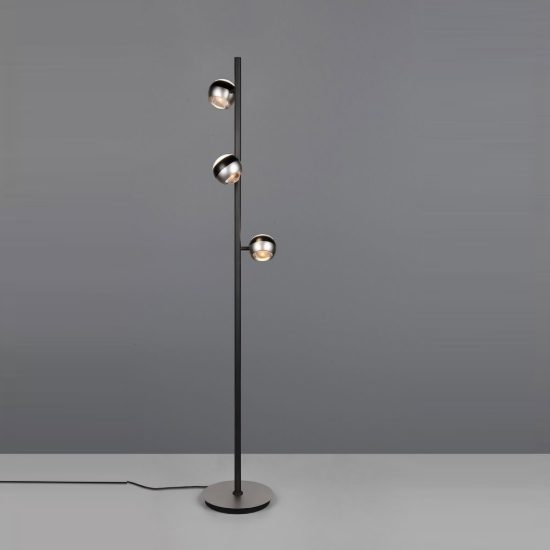 Piantana per salotto 3 luci led 25,5w cct 2300k 3000k 4000k touch bi-emissione nichel opaco nera