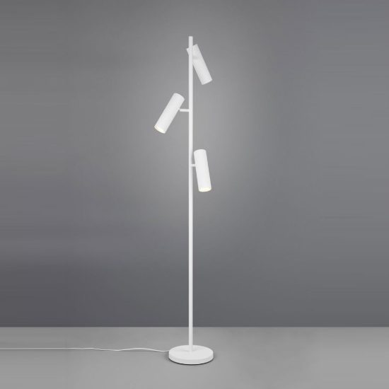 Piantana 3 luci per soggiorno moderna bianca con diffusori cilindrici rigati