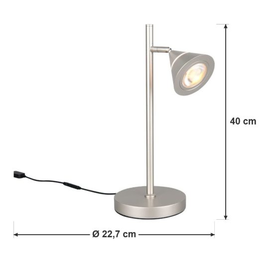 Lampada da tavolo led 5w cct 2300k 3000k 4000k touch per soggiorno moderna conica nichel opaco