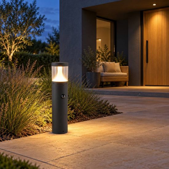 Lampioncino da giardino led 13w cct 2200k 3000k 4000k con sensore di movimento ip54 antracite