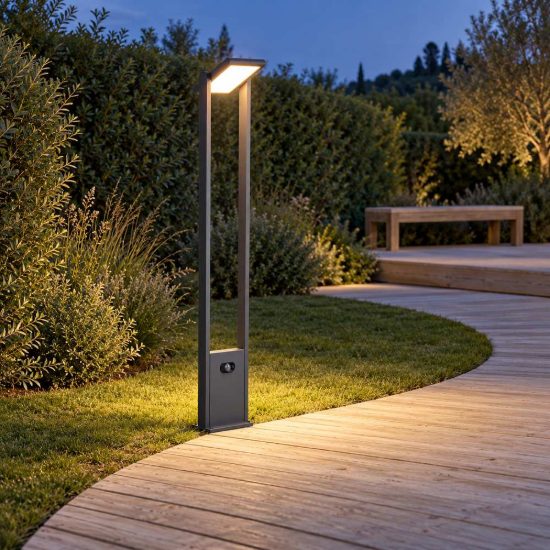 Lampioncino da giardino solare led 5w cct 2300k 4000k con sensore di movimento orientabile antracite