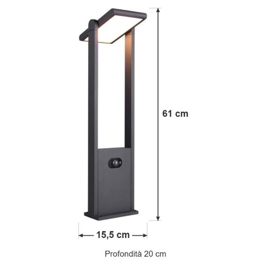 Lampioncino da giardino solare led 5w cct 2300k 4000k con sensore di movimento orientabile antracite