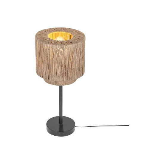 Lampada da tavolo per soggiorno moderna nera con paralume in juta naturale