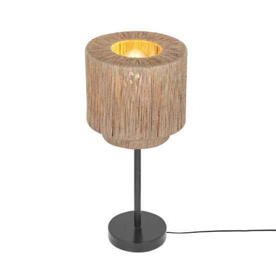 Lampada da tavolo per soggiorno moderna nera con paralume in juta naturale