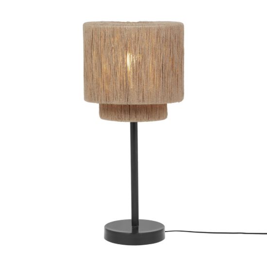 Lampada da tavolo per soggiorno moderna nera con paralume in juta naturale