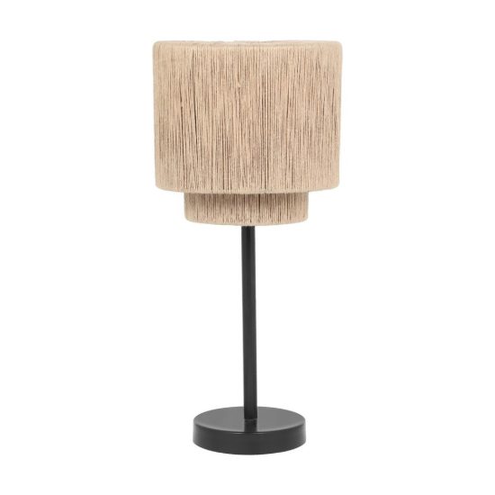 Lampada da tavolo per soggiorno moderna nera con paralume in juta naturale
