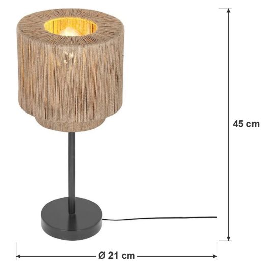 Lampada da tavolo per soggiorno moderna nera con paralume in juta naturale
