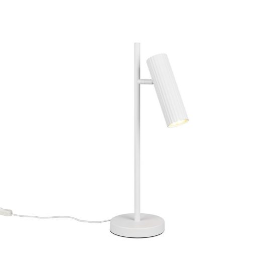 Lampada da tavolo per soggiorno moderna bianca con diffusore cilindrico rigato