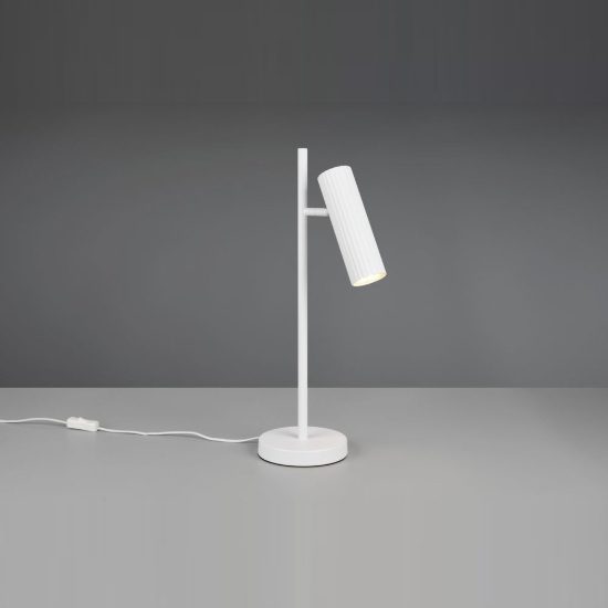 Lampada da tavolo per soggiorno moderna bianca con diffusore cilindrico rigato