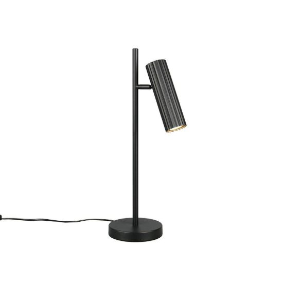 Lampada da tavolo per soggiorno moderna nera con diffusore cilindrico rigato