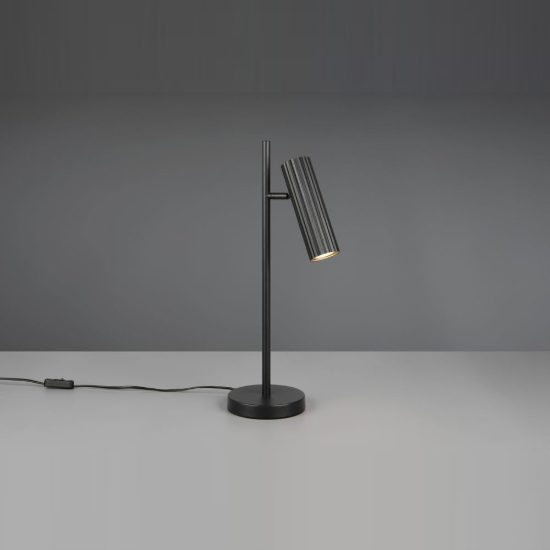 Lampada da tavolo per soggiorno moderna nera con diffusore cilindrico rigato