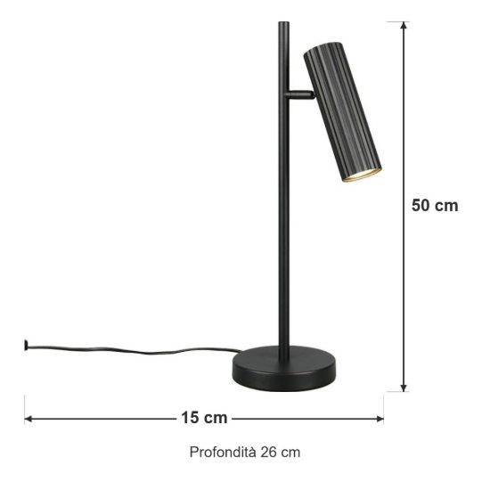 Lampada da tavolo per soggiorno moderna nera con diffusore cilindrico rigato