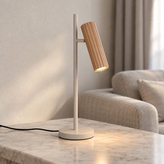 Lampada da tavolo per soggiorno moderna grigio caldo caffe con diffusore cilindrico rigato