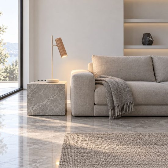 Lampada da tavolo per soggiorno moderna grigio caldo caffe con diffusore cilindrico rigato
