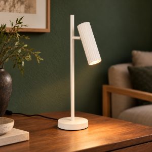 Lampada da tavolo per soggiorno moderna grigio caldo con diffusore cilindrico rigato