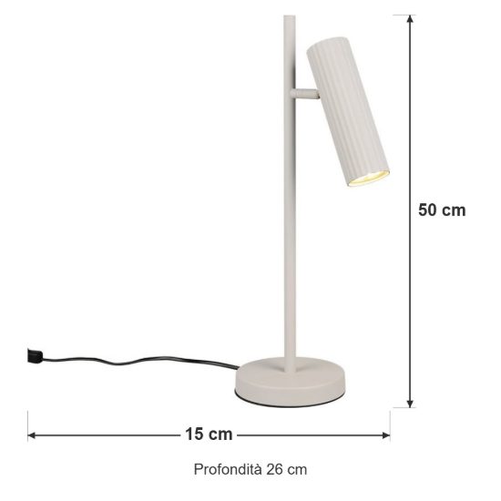 Lampada da tavolo per soggiorno moderna grigio caldo con diffusore cilindrico rigato