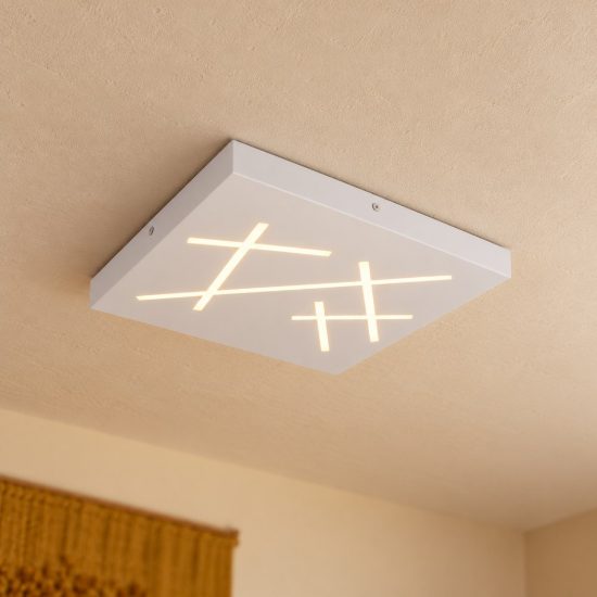 Plafoniera led 24w cct 2700k 6500k con telecomando per soggiorno quadrata bianca con tagli di luce