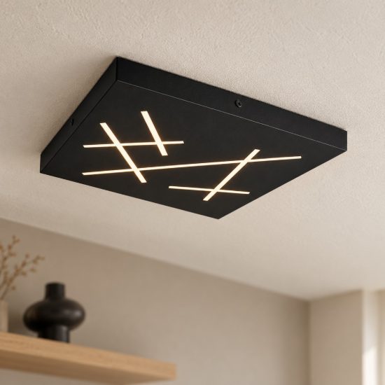 Plafoniera led 24w cct 2700k 6500k con telecomando per soggiorno quadrata nera con tagli di luce