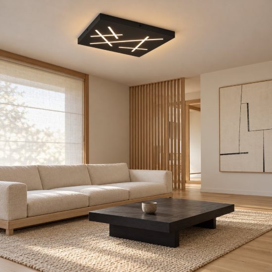 Plafoniera led 24w cct 2700k 6500k con telecomando per soggiorno quadrata nera con tagli di luce