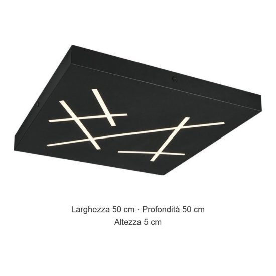 Plafoniera led 24w cct 2700k 6500k con telecomando per soggiorno quadrata nera con tagli di luce