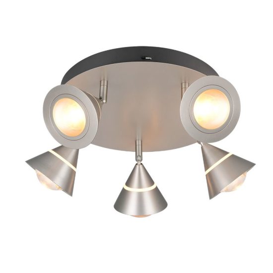 Plafoniera con 5 faretti led 35w cct 2300k 3000k 4000k orientabili moderna rotonda nichel opaco