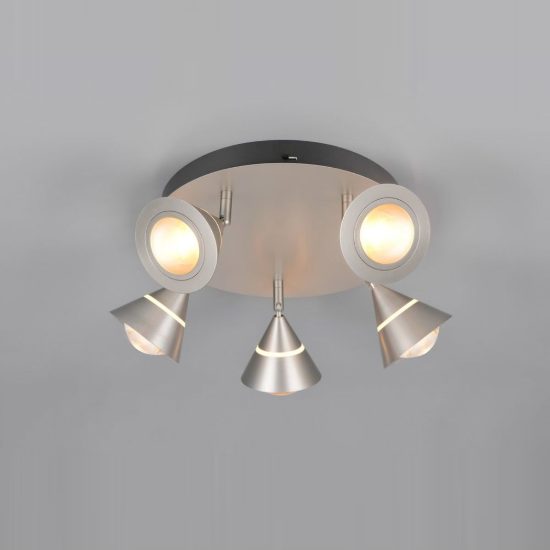 Plafoniera con 5 faretti led 35w cct 2300k 3000k 4000k orientabili moderna rotonda nichel opaco