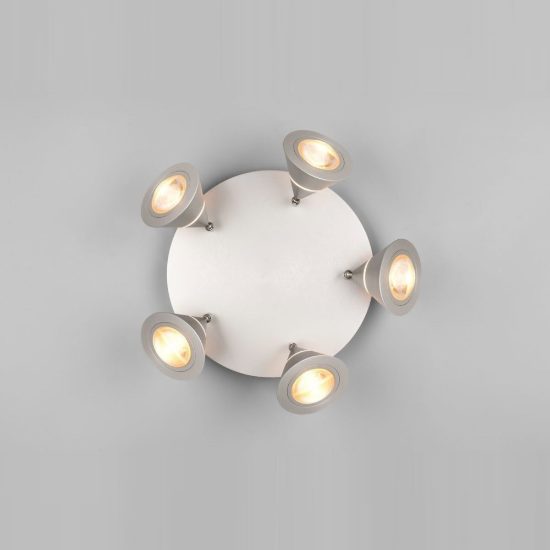 Plafoniera con 5 faretti led 35w cct 2300k 3000k 4000k orientabili moderna rotonda nichel opaco