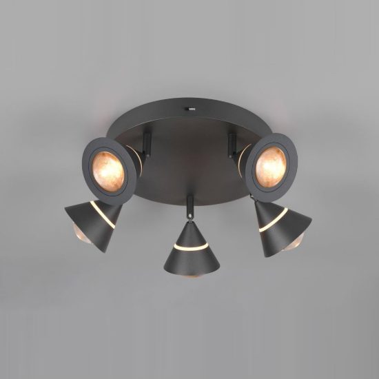 Plafoniera con 5 faretti led 35w cct 2300k 3000k 4000k orientabili moderna rotonda nera