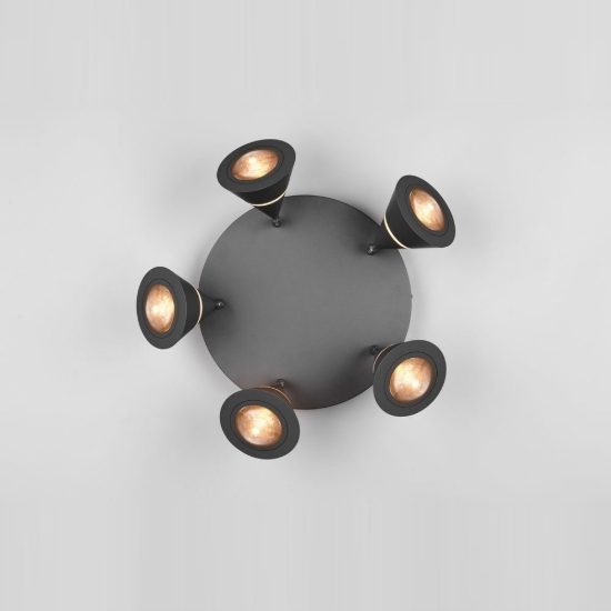 Plafoniera con 5 faretti led 35w cct 2300k 3000k 4000k orientabili moderna rotonda nera