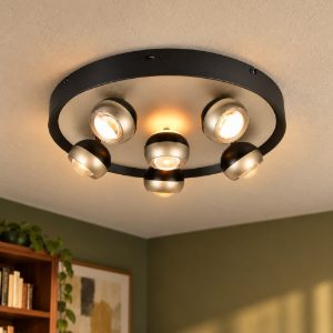 Plafoniera 6 luci led 40w cct 2300k 3000k 4000k bi-emissione orientabile rotonda nichel opaco nera