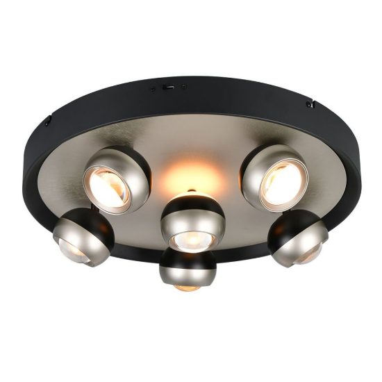 Plafoniera 6 luci led 40w cct 2300k 3000k 4000k bi-emissione orientabile rotonda nichel opaco nera