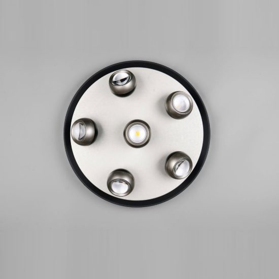 Plafoniera 6 luci led 40w cct 2300k 3000k 4000k bi-emissione orientabile rotonda nichel opaco nera