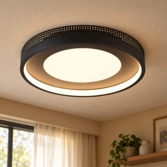 Plafoniera led 36w 3000k moderna rotonda nera oro con diffusore effetto raggi