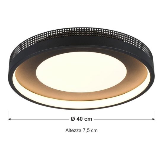 Plafoniera led 36w 3000k moderna rotonda nera oro con diffusore effetto raggi