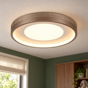 Plafoniera led 36w 3000k moderna rotonda caffe grigio caldo con diffusore effetto raggi